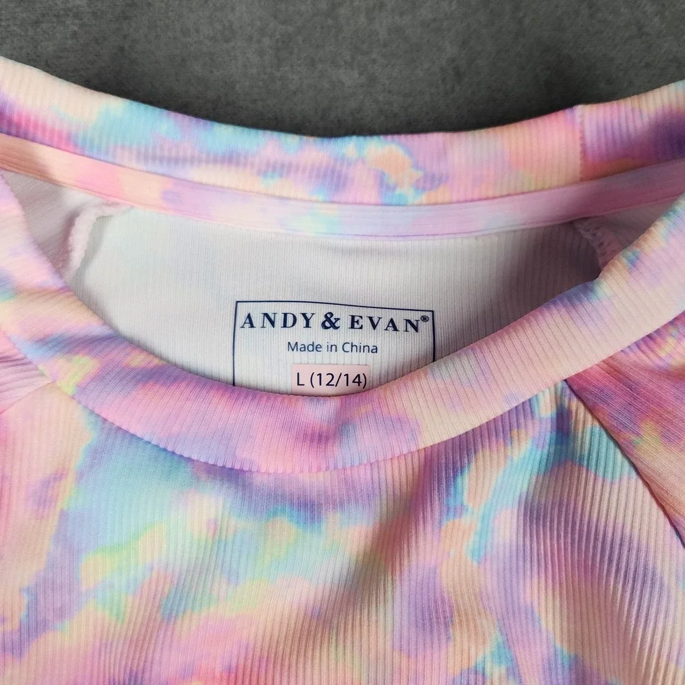 Andy &‎ Evan Girl's Rashguard Top Size L (12-14) NEW UPF 50+ Pink Swirl Tie Dye